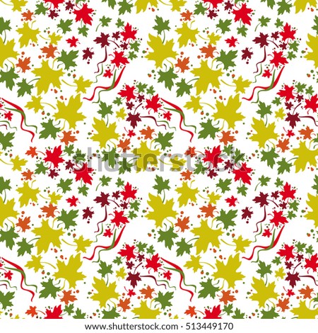Leaf fall. Autumn seamless pattern with colorful maple leaves. Raster clip art.
