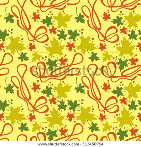 Autumn seamless pattern with colorful maple leaves. Raster clip art.