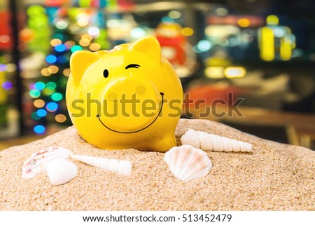 piggy bank with Christmas decoration background, image for time to start saving or solution to save money for Christmas celebration holiday vacation concept.