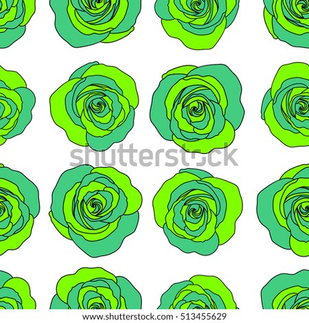Cute seamless pattern in small rose flowers. Small green rose flowers on a white background. Vector seamless floral pattern.