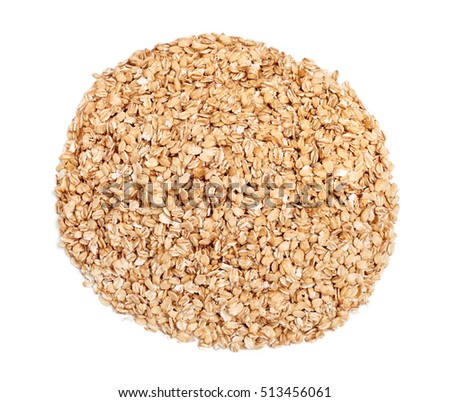 Pile of oat flakes isolated on white background. Close up, top view, high resolution product. 
