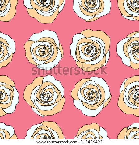 Bouquets of beige and pink roses. Seamless pattern. Vector illustration.