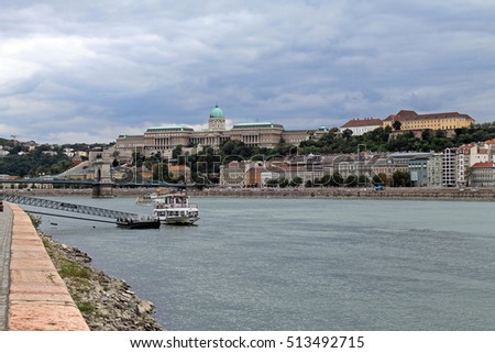 Danube river and Buda palace view on gloomy day