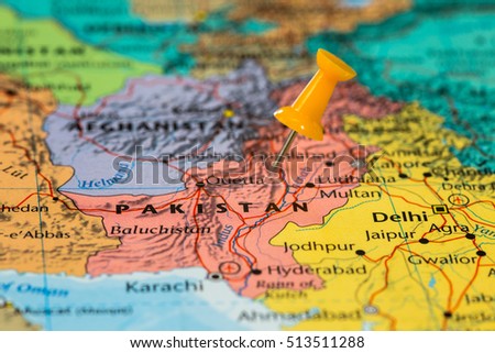 Map of Pakistan with a orange pushpin stuck Royalty-Free Stock Photo #513511288