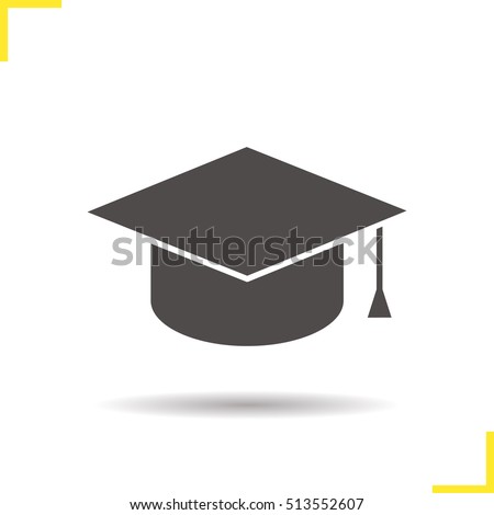Square academic graduation cap icon. Drop shadow silhouette symbol. Student's hat. Negative space. Vector isolated illustration