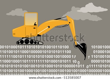 An excavator digging through a binary code as a metaphor for data mining, EPS 8 vector illustration Royalty-Free Stock Photo #513585007