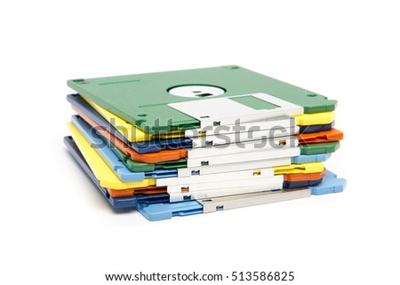 Isolated image of a  stack of 3 1/2" floppy disks