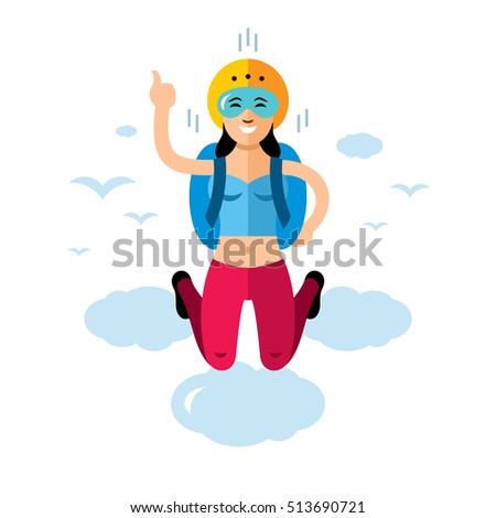 Vector Skydiving woman. Flat style colorful Cartoon illustration.