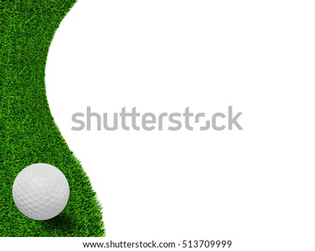 white Golf ball on green grass left side background