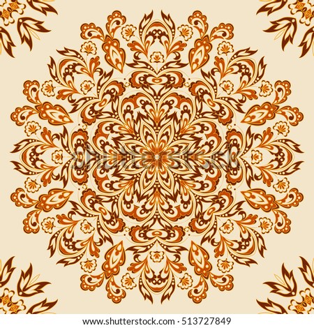 seamless ethnic pattern with mandala ornament. Vintage Indian Style Background