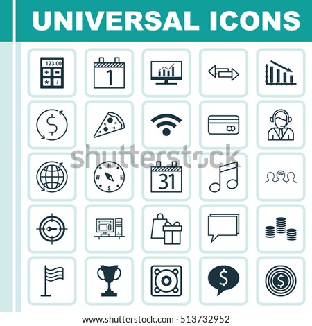 Set Of 25 Universal Editable Icons. Can Be Used For Web, Mobile And App Design. Includes Icons Such As Wireless, Pin, Market Research And More.