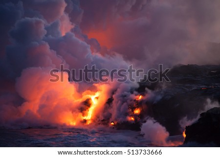 Explosive Lava meeting Ocean Royalty-Free Stock Photo #513733666