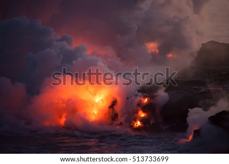 Lava Meets Ocean on Big Island Royalty-Free Stock Photo #513733699