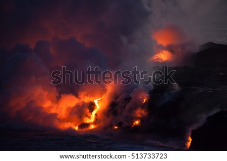 Lava Meets Ocean on Big Island, Hawaii Royalty-Free Stock Photo #513733723