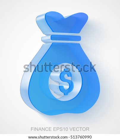 Business icon: extruded Blue Transparent Plastic Money Bag with transparent shadow, EPS 10 vector illustration.