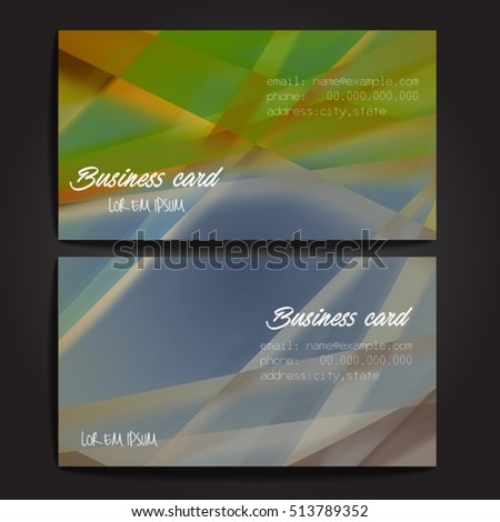 Stylish business cards with colorful stripes. Vector illustration. 5 x 9 cm size.