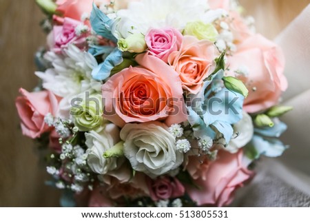 wedding flower bouquet with orchids, roses for special event