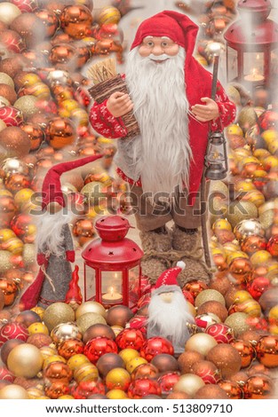 Santa Claus .Santa Claus Christmas card.Old Santa surrounded with small Santa's and christmas globe