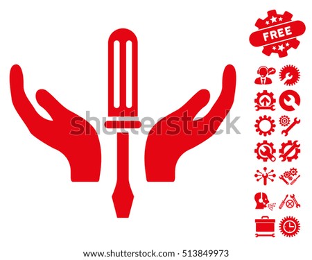 Tuning Screwdriver Maintenance pictograph with bonus setup tools pictograph collection. Vector illustration style is flat iconic red symbols on white background.