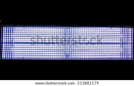 blue lilian horizontal line with small squares arranged in horizontal and vertical lines with gradient effect, dark grid against white light, close-up of movie illuminant against black background