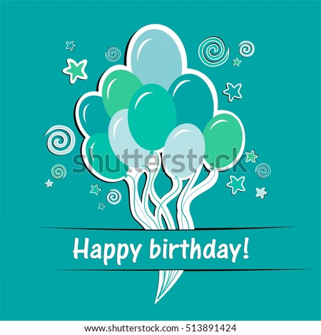 Happy birthday card. Celebration emerald background with Balloons and place for your text. Vector illustration