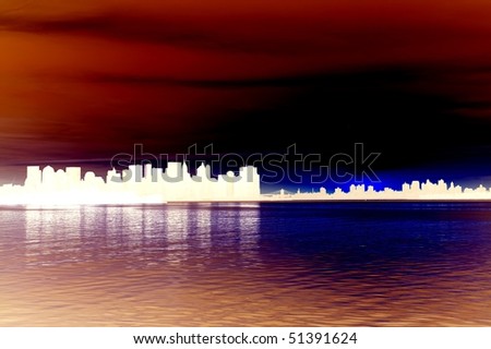 Color negative of New york city skyline