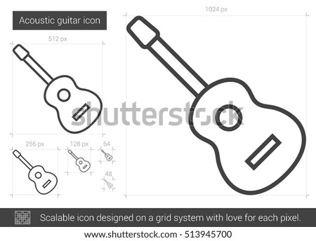 Acoustic guitar vector line icon isolated on white background. Acoustic guitar line icon for infographic, website or app. Scalable icon designed on a grid system.