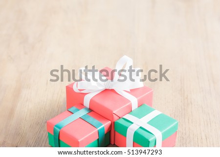 red and green haft gift box with copy space on top of image