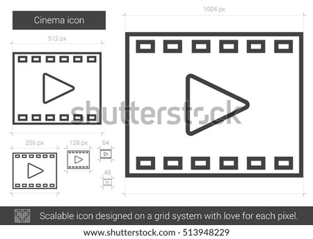 Cinema vector line icon isolated on white background. Cinema line icon for infographic, website or app. Scalable icon designed on a grid system.