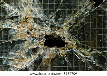 Closeup of a broken glass, armed pane
