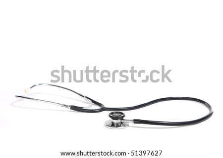 Medical Stethoscope Lying Flat on White With Copy Space