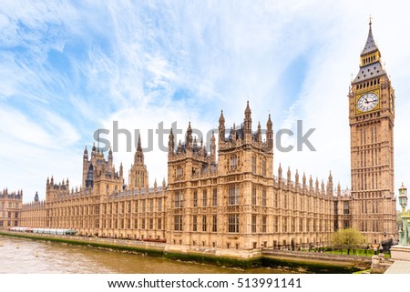 Houses of Parliament and Big Ben in London Royalty-Free Stock Photo #513991141