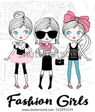 Cute Fashion Girls Shopping in the City