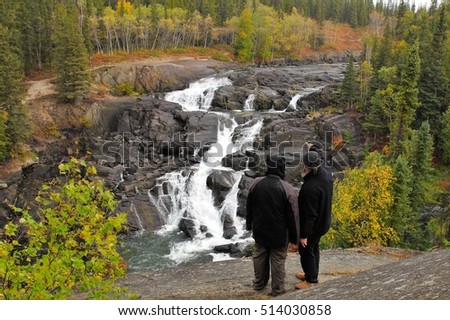 scenic view over the Cameron Falls/ Autumn in Yellowknife/ Northwest Territories Royalty-Free Stock Photo #514030858