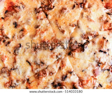 picture of a Fresh baked pizza in macro view