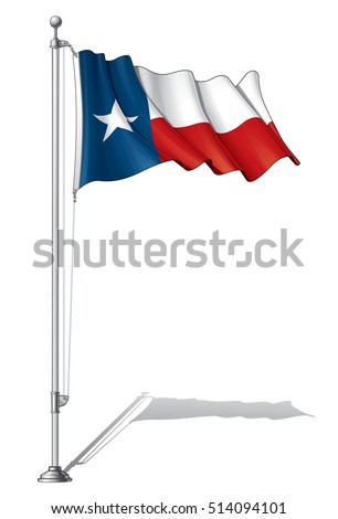 Vector Illustration of a waving Texas flag fasten on a flag pole. Flag and pole in separate layers, line art, shading and color neatly in groups for easy editing. 