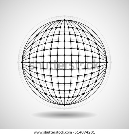 Abstract geometric shape of dots and lines, network connection. Wireframe globe