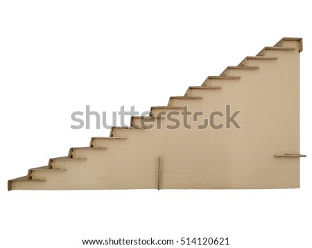Stairs made of corrugated cardboard isolated on white background.