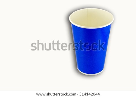 Blue paper coffee cup on a white background object orientation vertical