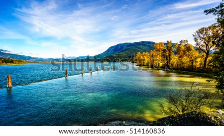 Harrison River at Harrison Mills as it flows through the Fraser Valley of British Columbia to the Fraser River, Canada Royalty-Free Stock Photo #514160836