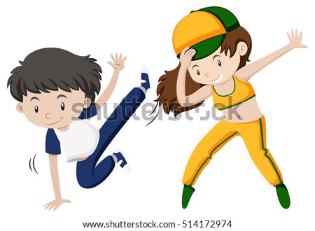 Man and woman doing hiphop dance illustration