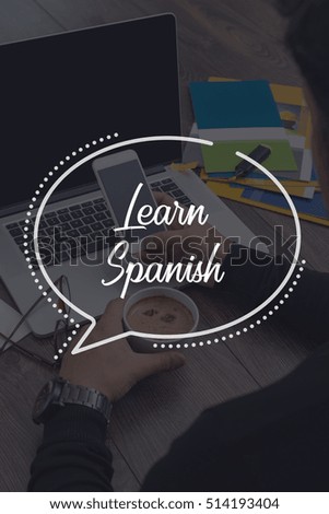 BUSINESS COMMUNICATION WORKING TECHNOLOGY LEARN SPANISH CONCEPT