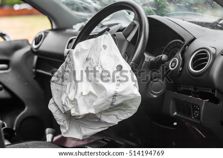 Airbag exploded at a car accident Royalty-Free Stock Photo #514194769