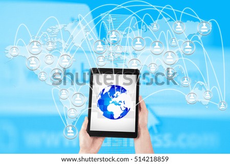 Management tablet's global network. Concept conduct of business in the era of digitalization.