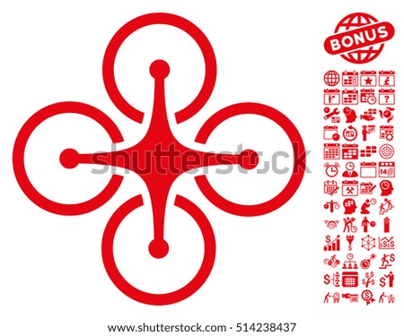 Airdrone icon with bonus calendar and time management clip art. Vector illustration style is flat iconic symbols, red color, white background.