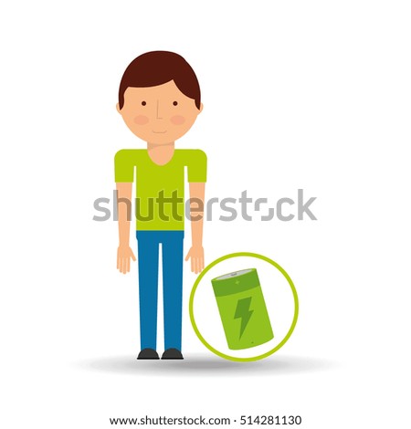 environment icon boy with green battery vector illustration eps 10