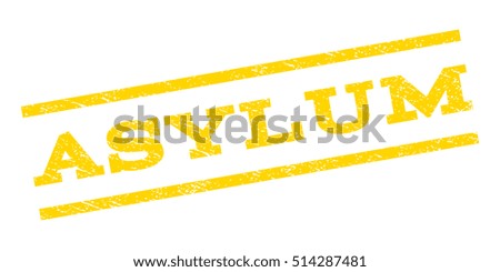 Asylum watermark stamp. Text caption between parallel lines with grunge design style. Rubber seal stamp with dust texture. Vector yellow color ink imprint on a white background.