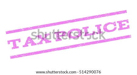 Tax Police watermark stamp. Text tag between parallel lines with grunge design style. Rubber seal stamp with unclean texture. Vector violet color ink imprint on a white background.