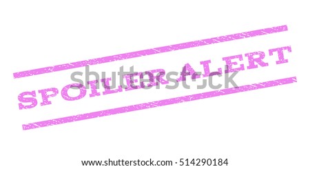 Spoiler Alert watermark stamp. Text tag between parallel lines with grunge design style. Rubber seal stamp with dirty texture. Vector violet color ink imprint on a white background.
