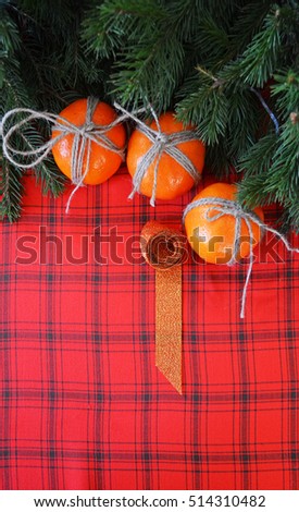 Christmas balls, mandarins, the preparation for the celebration of Christmas, New Year, with space for text